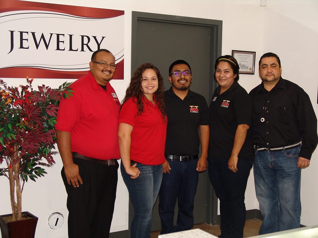 Store manager Michael Chavarria, assistant manager Jessica Natividad, and pawn brokers Christian Lopez, Monica Zendejas, and Moises Salgado, from left to right, are here to help you with friendly, knowledgeable service. 